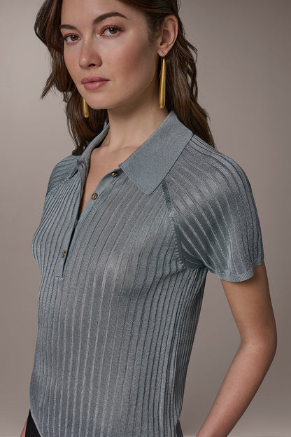 Donna Karan RIB-KNIT POLO SWEATER