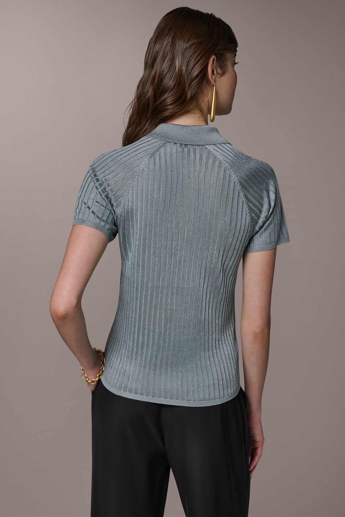 Donna Karan RIB-KNIT POLO SWEATER