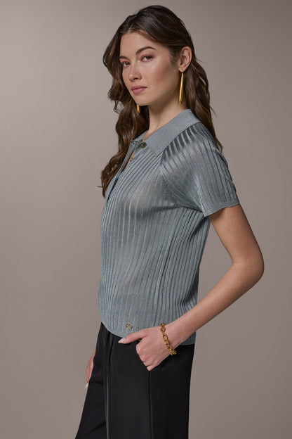 Donna Karan RIB-KNIT POLO SWEATER