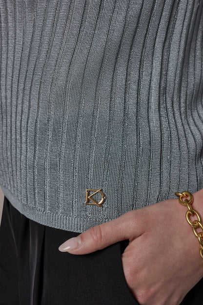 Donna Karan RIB-KNIT POLO SWEATER