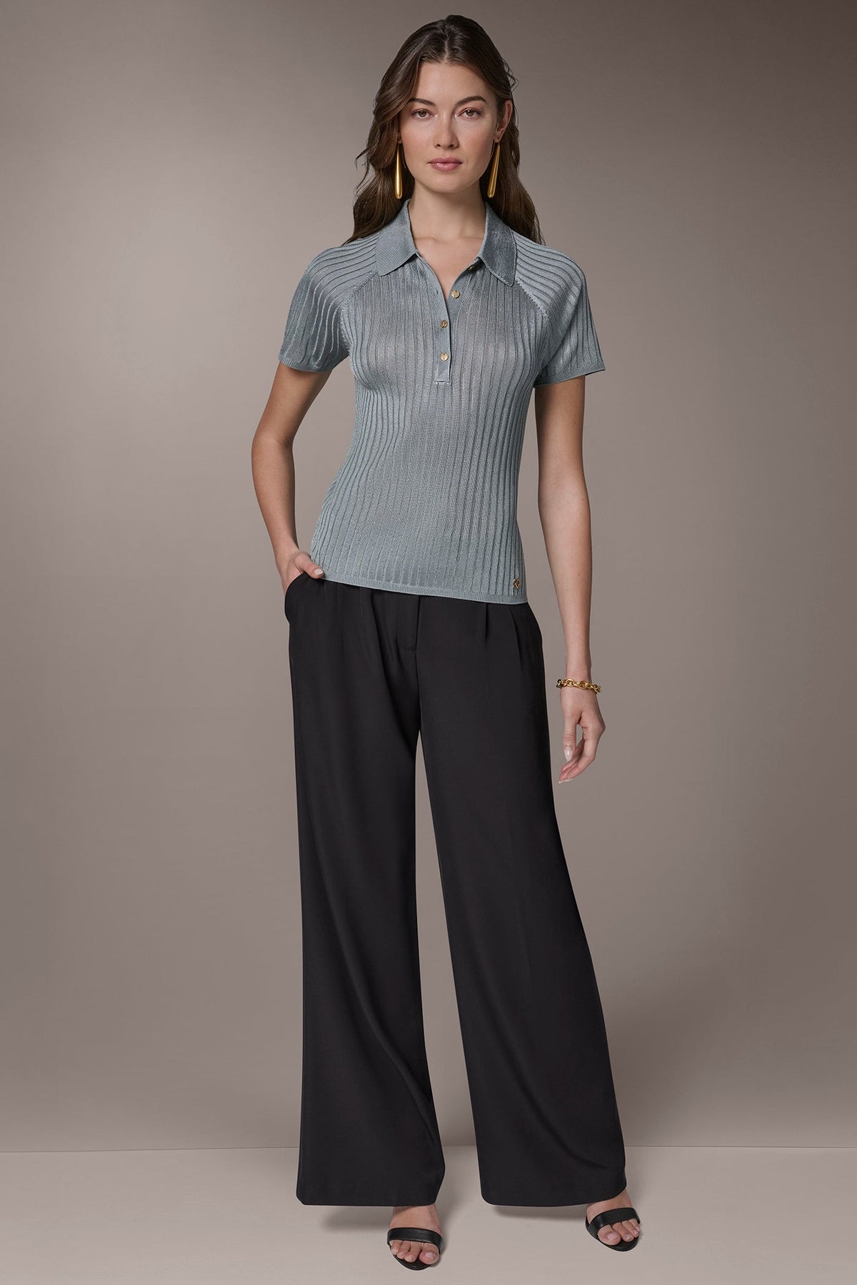Donna Karan RIB-KNIT POLO SWEATER