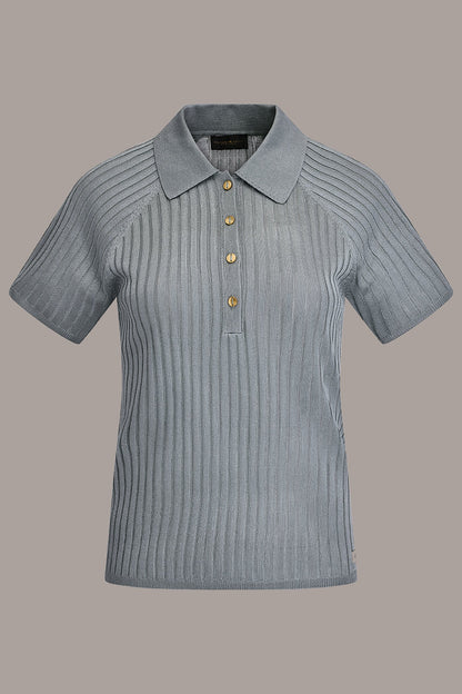 Donna Karan RIB-KNIT POLO SWEATER