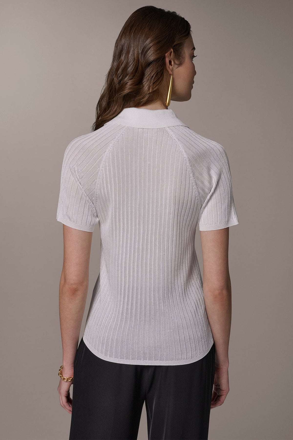 Donna Karan RIB-KNIT POLO SWEATER