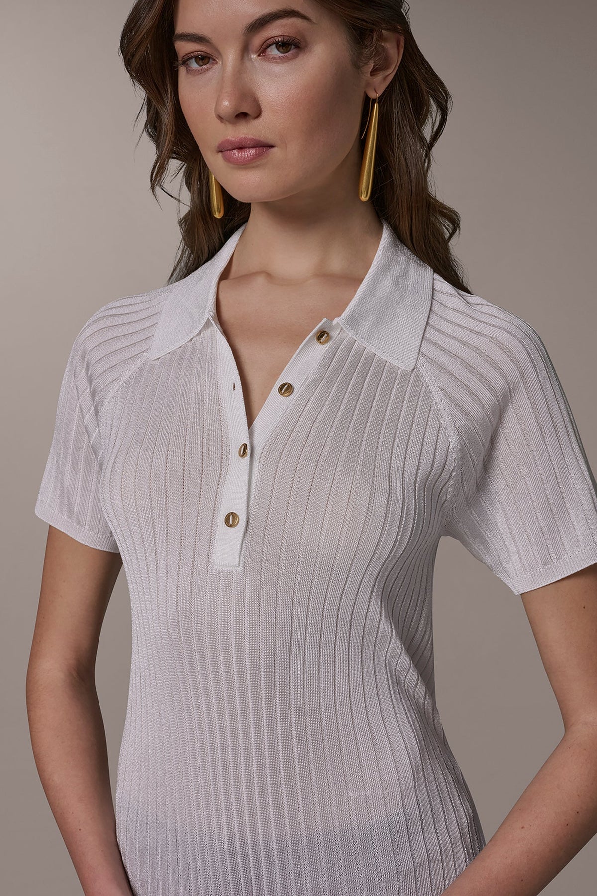 Donna Karan RIB-KNIT POLO SWEATER