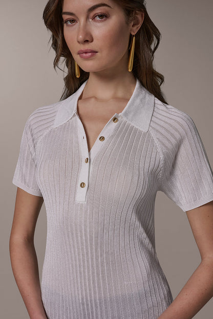Donna Karan RIB-KNIT POLO SWEATER