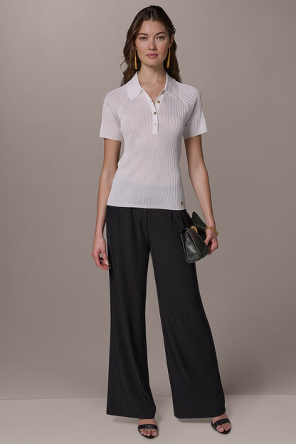 Donna Karan RIB-KNIT POLO SWEATER