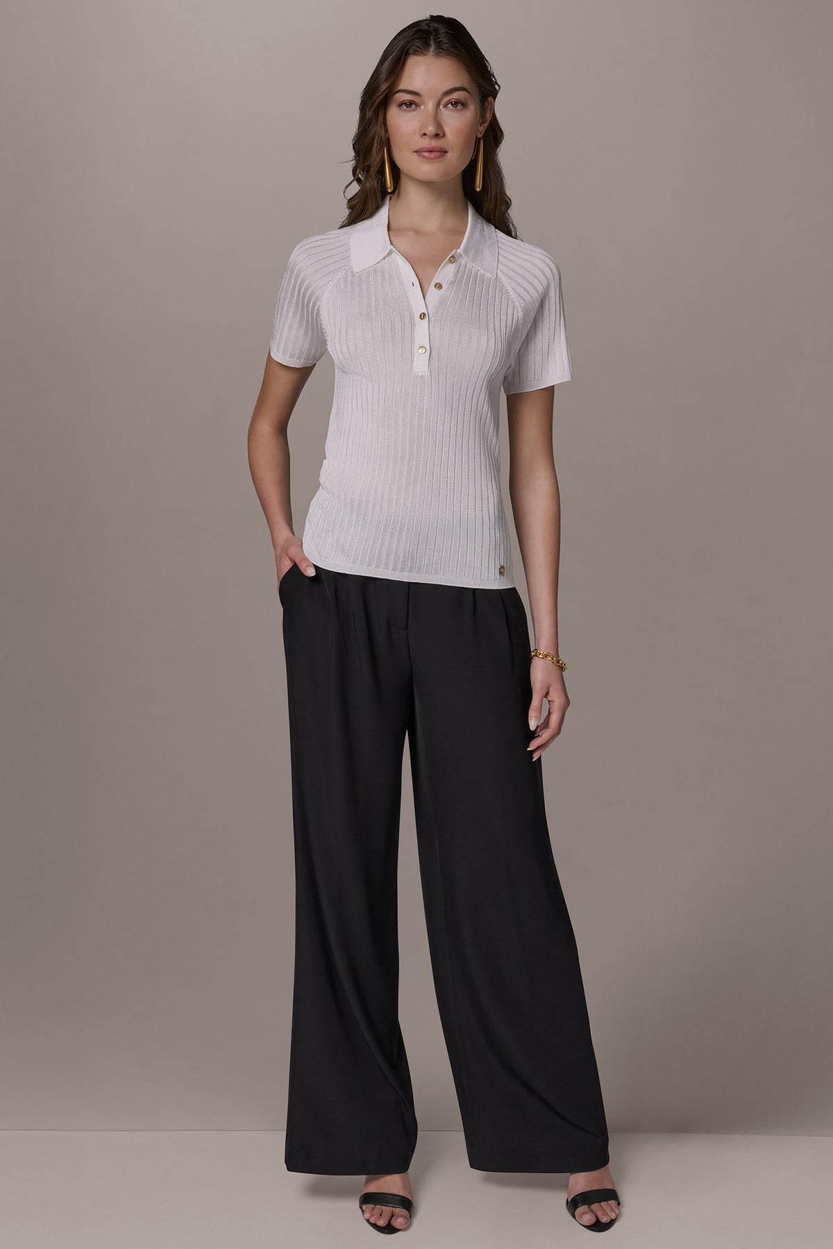 Donna Karan RIB-KNIT POLO SWEATER
