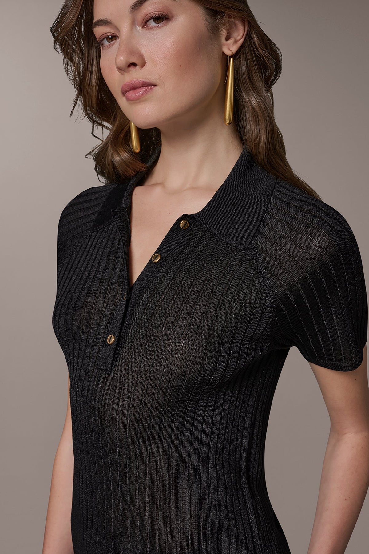 Donna Karan RIB-KNIT POLO SWEATER