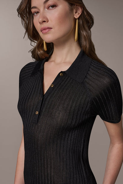 Donna Karan RIB-KNIT POLO SWEATER