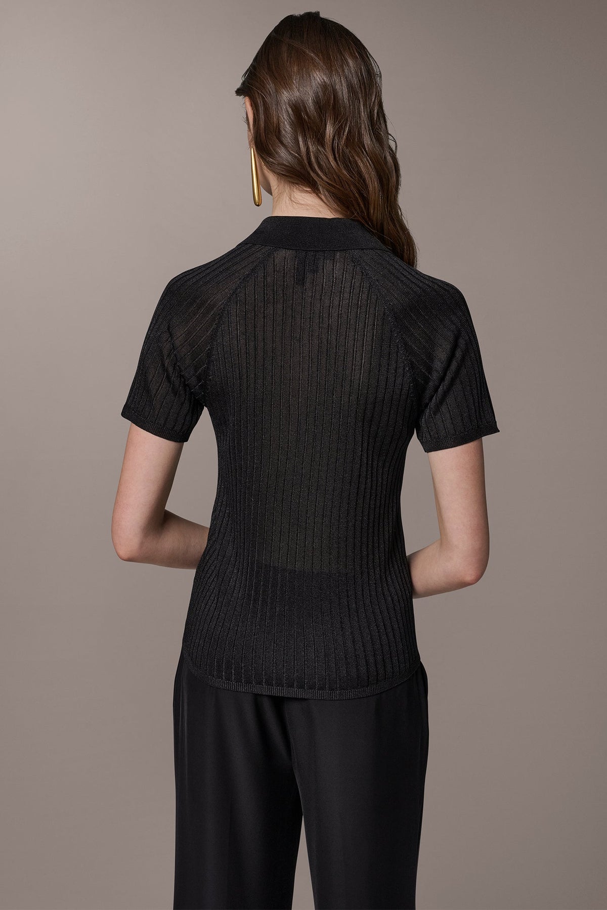 Donna Karan RIB-KNIT POLO SWEATER