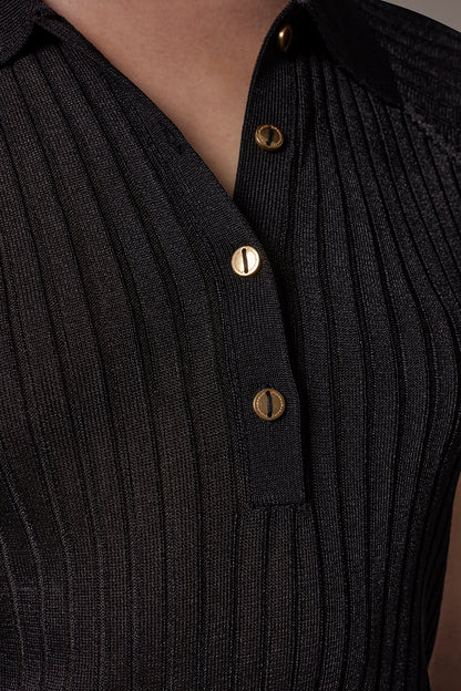 Donna Karan RIB-KNIT POLO SWEATER