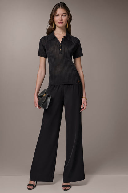 Donna Karan RIB-KNIT POLO SWEATER