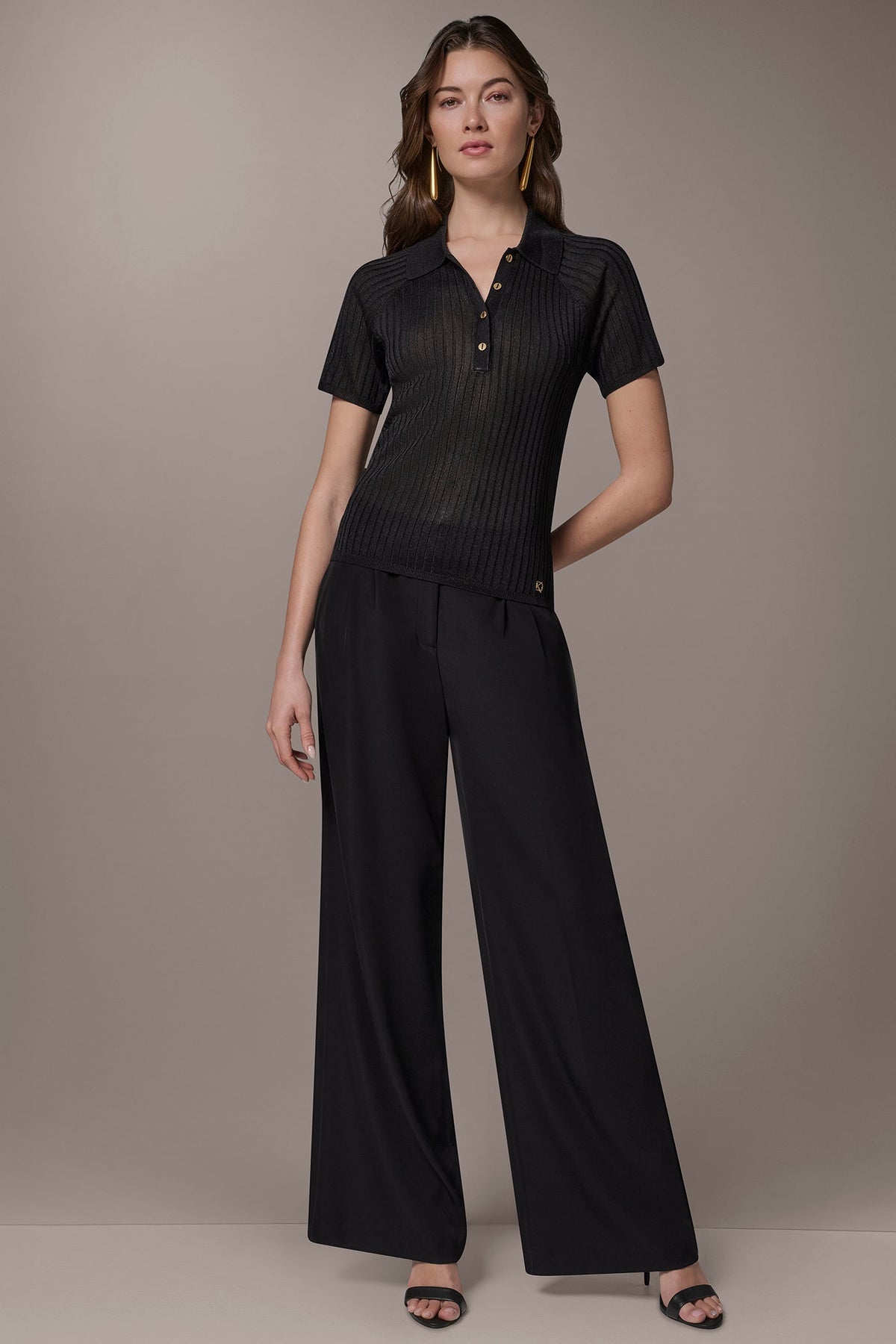 Donna Karan RIB-KNIT POLO SWEATER