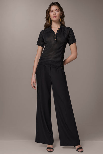 Donna Karan RIB-KNIT POLO SWEATER