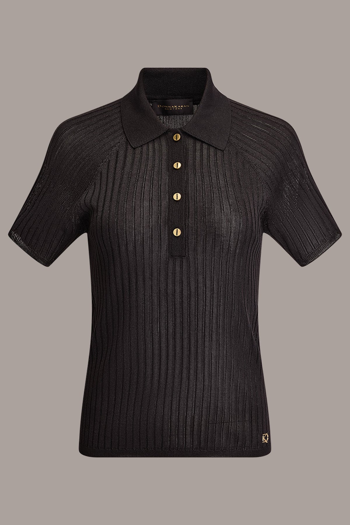 Donna Karan RIB-KNIT POLO SWEATER