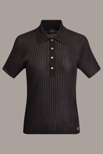 Donna Karan RIB-KNIT POLO SWEATER