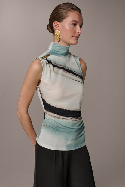 Donna Karan PRINTED BUTTON SHOULDER BLOUSE
