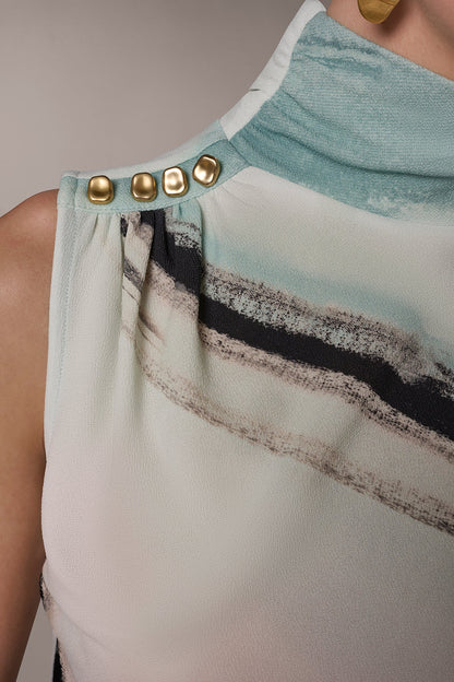 Donna Karan PRINTED BUTTON SHOULDER BLOUSE