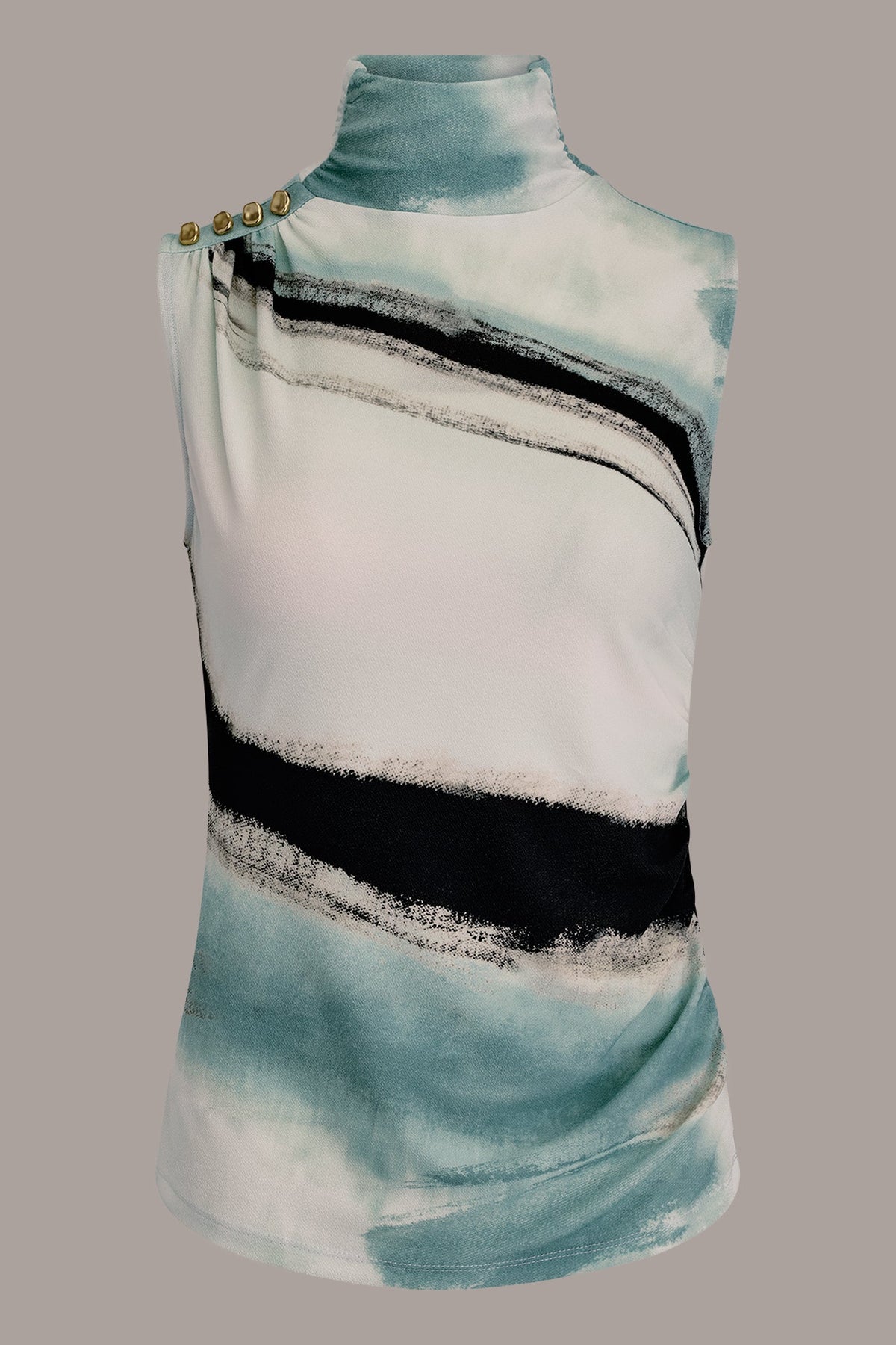 Donna Karan PRINTED BUTTON SHOULDER BLOUSE