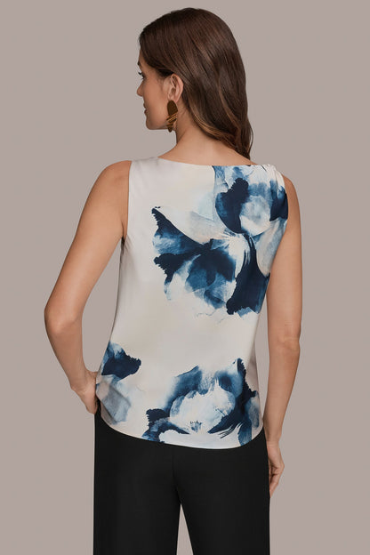 Donna Karan SATIN FLORAL COWL-NECK CUTOUT SHOULDER CAMI