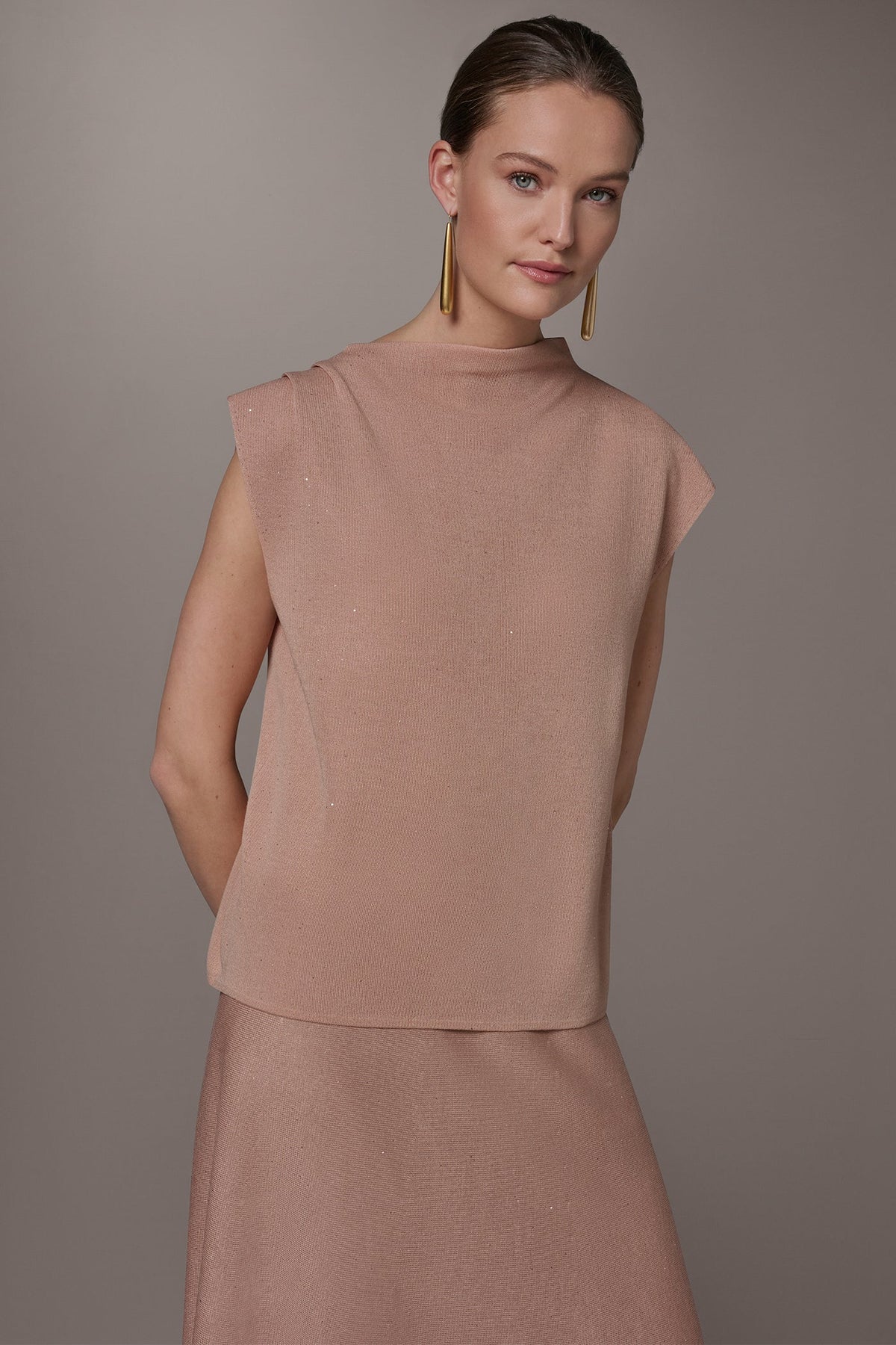 Donna Karan SEQUIN ASYMMETRIC FUNNEL NECK SWEATER