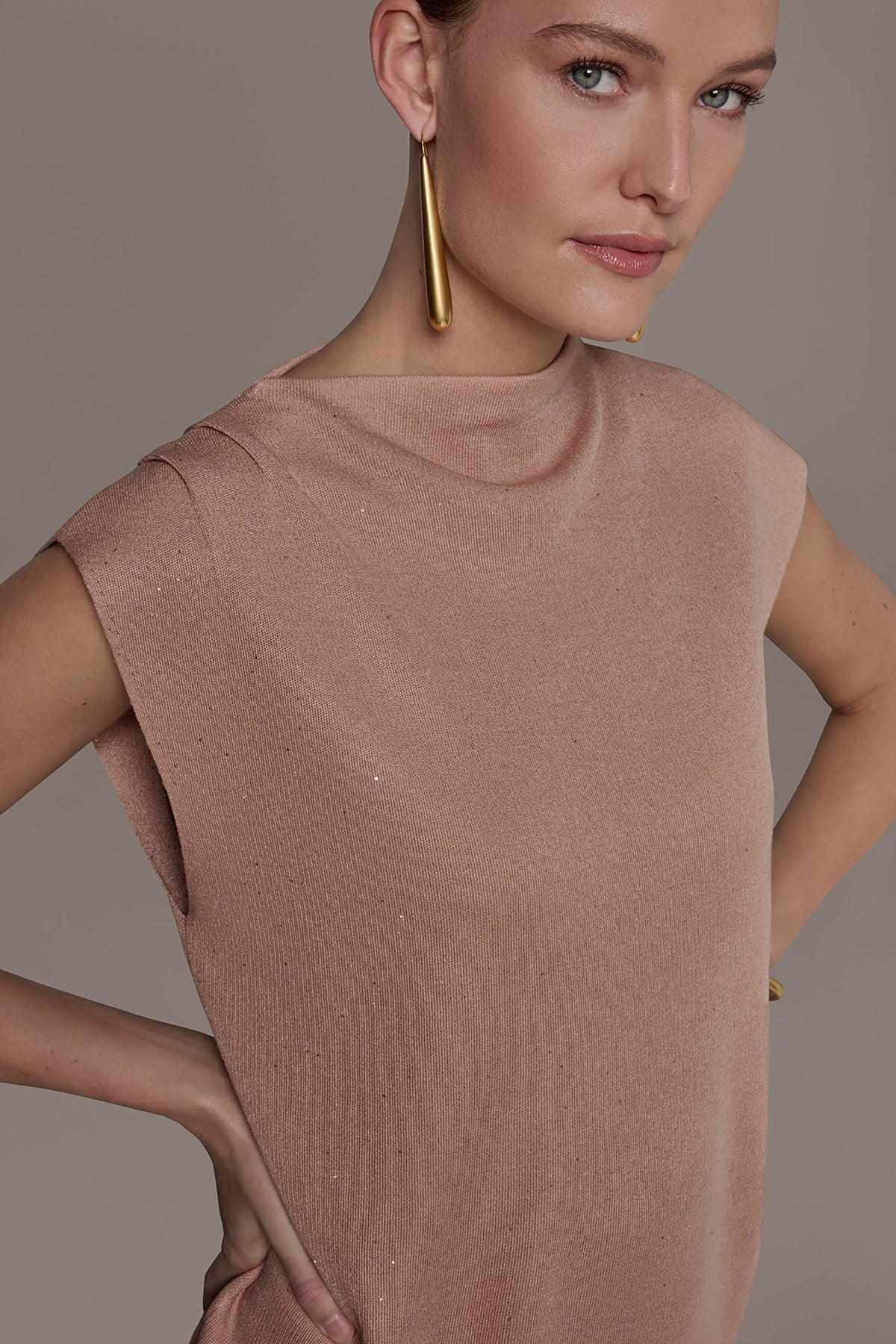 Donna Karan SEQUIN ASYMMETRIC FUNNEL NECK SWEATER