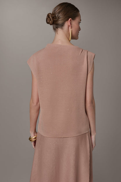 Donna Karan SEQUIN ASYMMETRIC FUNNEL NECK SWEATER