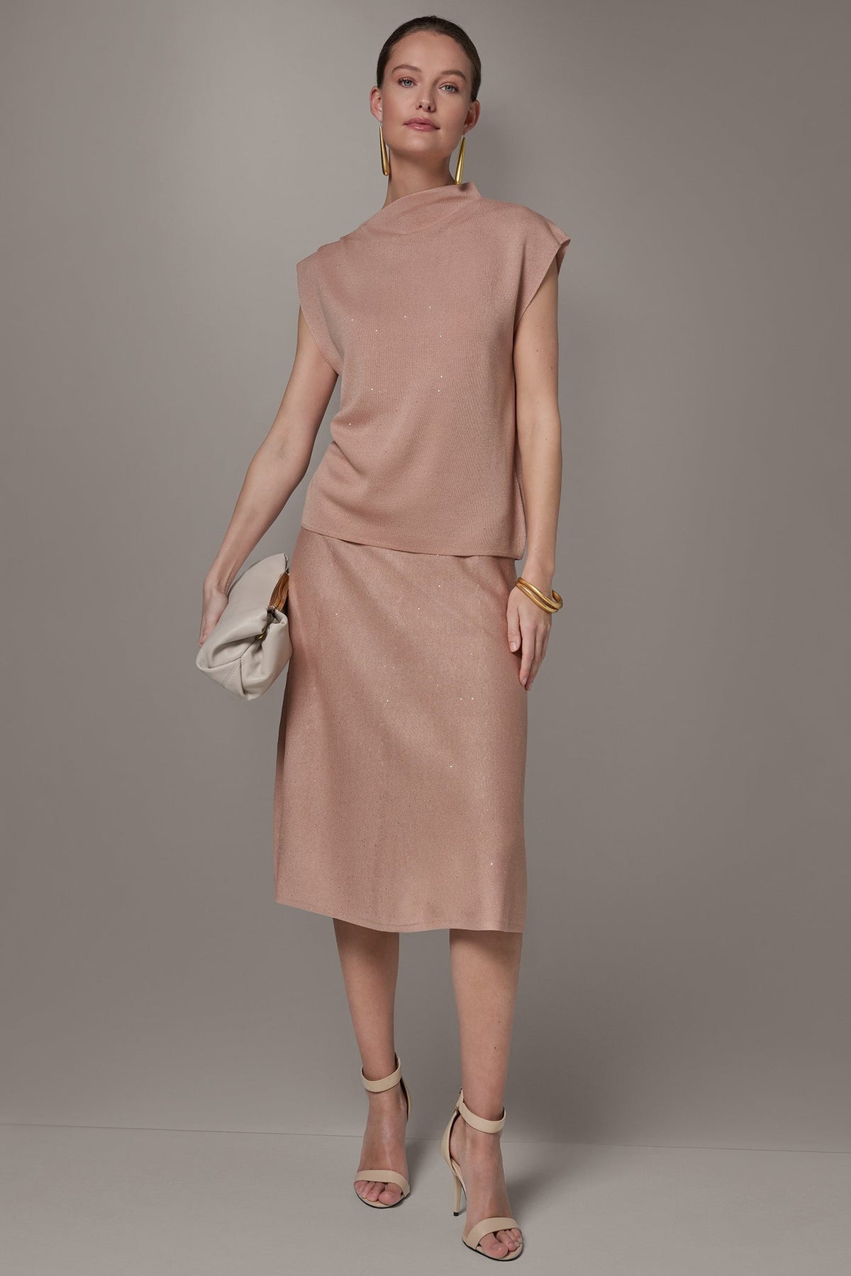 Donna Karan SEQUIN ASYMMETRIC FUNNEL NECK SWEATER
