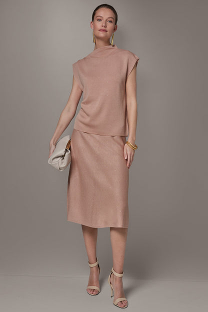 Donna Karan SEQUIN ASYMMETRIC FUNNEL NECK SWEATER
