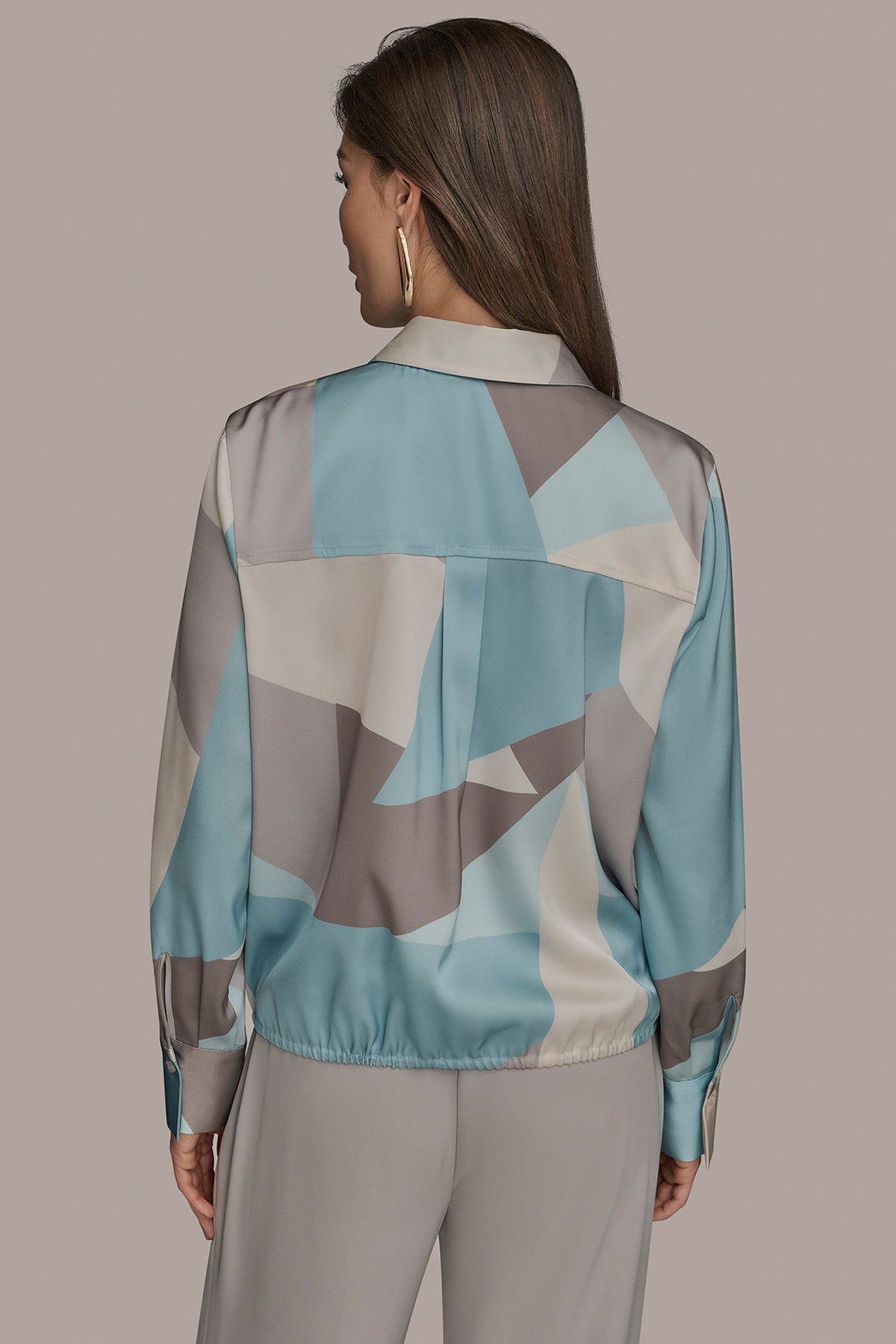 Donna Karan LONG-SLEEVE PRINTED DRAWSTRING BLOUSE