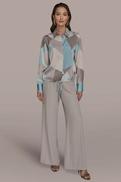 Donna Karan LONG-SLEEVE PRINTED DRAWSTRING BLOUSE