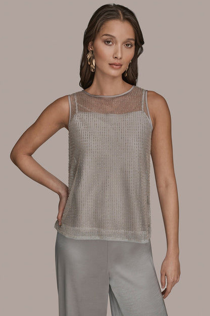 Donna Karan LAYERED BEADED SLEEVELESS BLOUSE