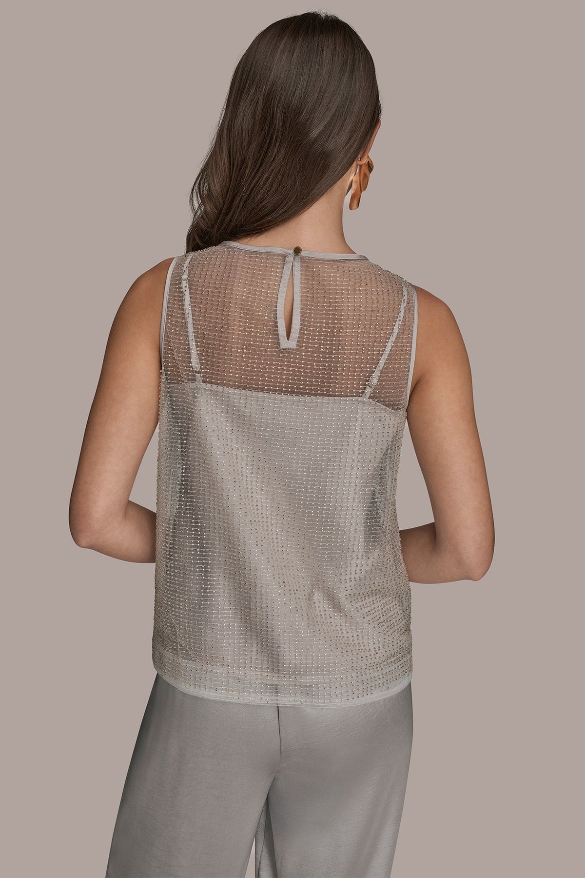 Donna Karan LAYERED BEADED SLEEVELESS BLOUSE