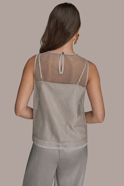 Donna Karan LAYERED BEADED SLEEVELESS BLOUSE
