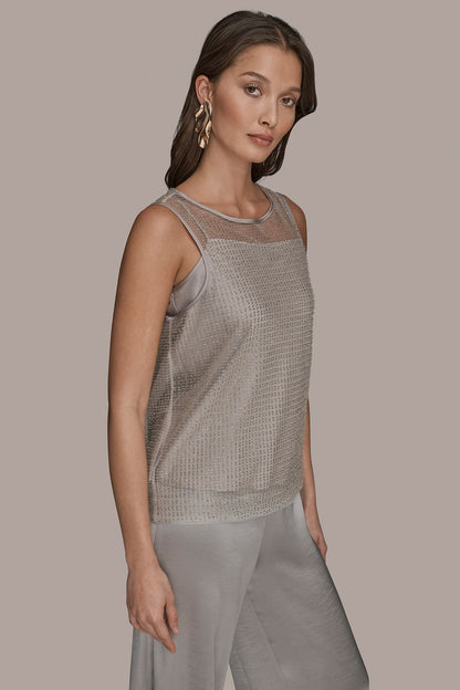Donna Karan LAYERED BEADED SLEEVELESS BLOUSE