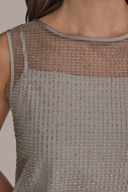 Donna Karan LAYERED BEADED SLEEVELESS BLOUSE