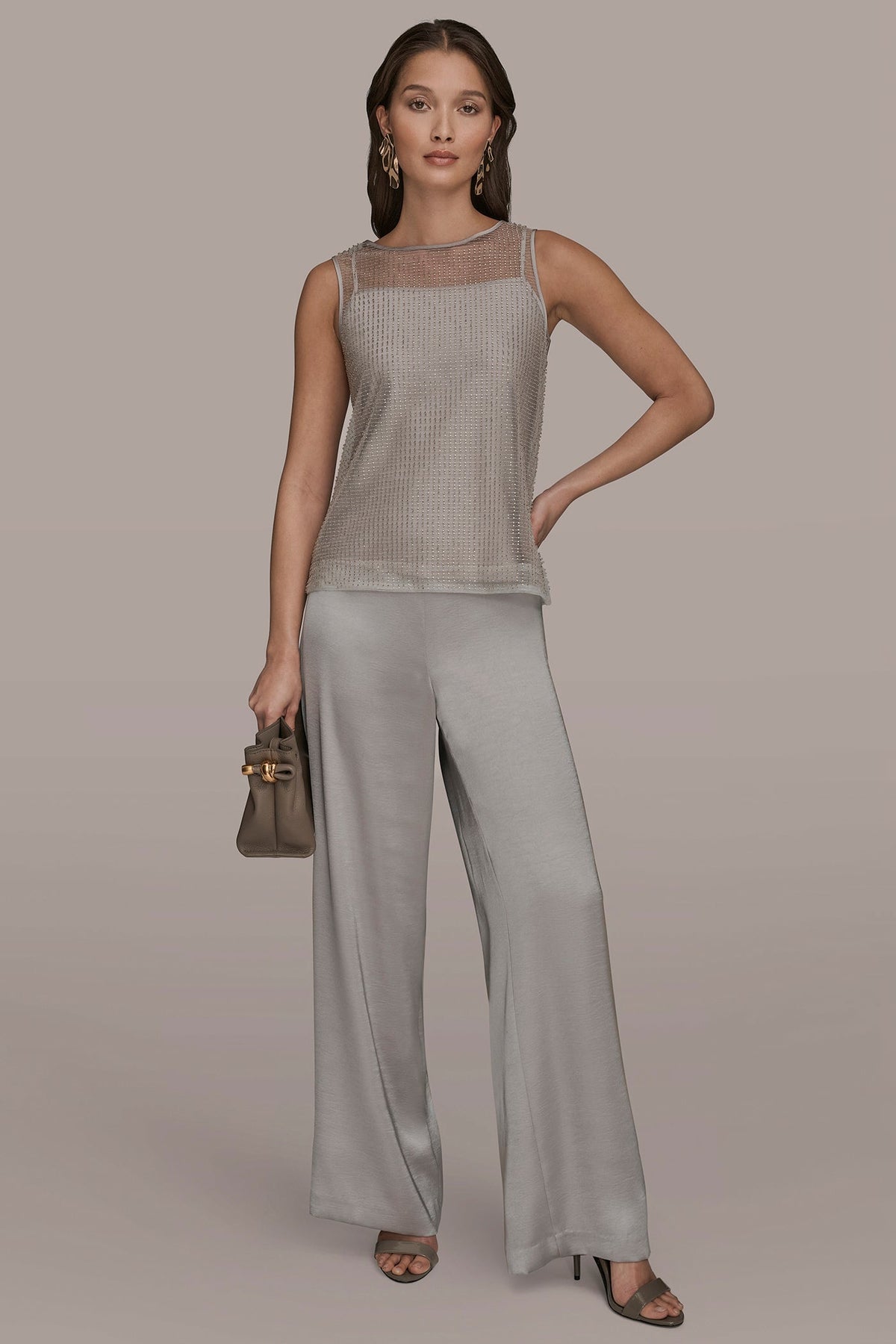 Donna Karan LAYERED BEADED SLEEVELESS BLOUSE
