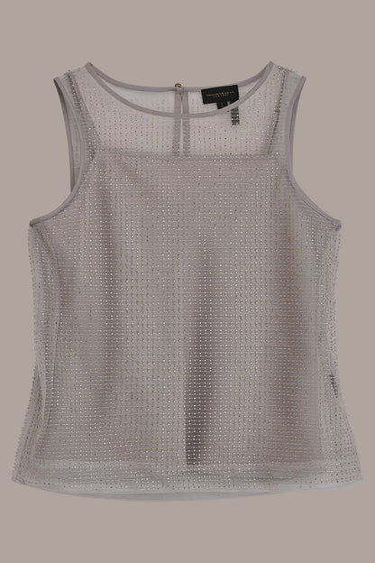 Donna Karan LAYERED BEADED SLEEVELESS BLOUSE