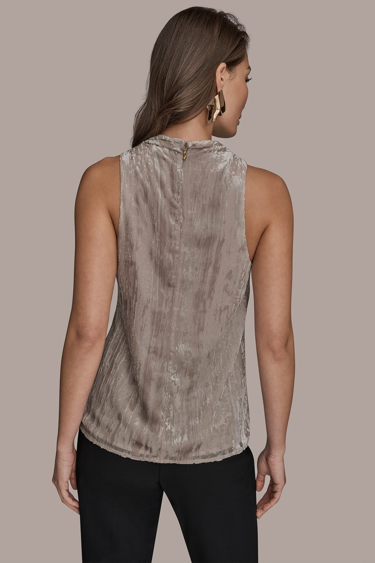 Donna Karan SLEEVELESS HIGH-NECK BURNOUT BLOUSE