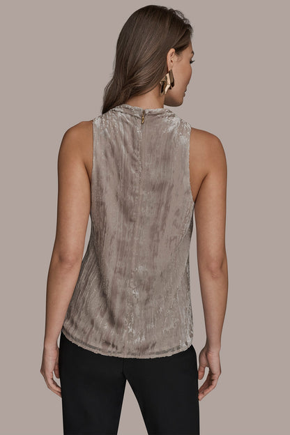 Donna Karan SLEEVELESS HIGH-NECK BURNOUT BLOUSE