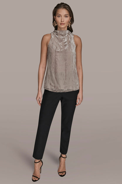 Donna Karan SLEEVELESS HIGH-NECK BURNOUT BLOUSE