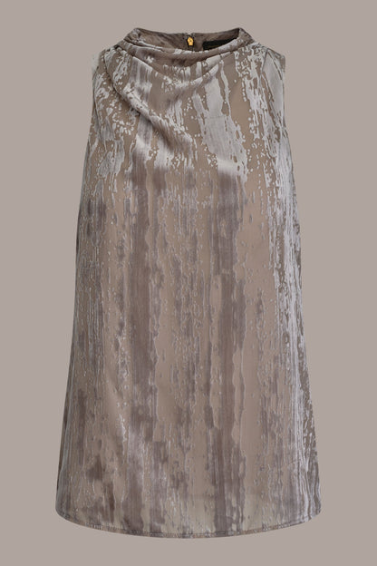 Donna Karan SLEEVELESS HIGH-NECK BURNOUT BLOUSE