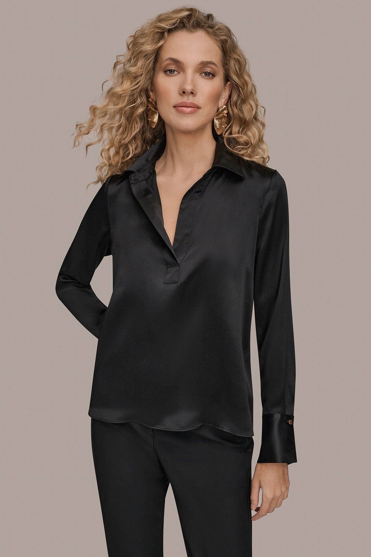 Donna Karan STRETCH SILK-SATIN SHIRT
