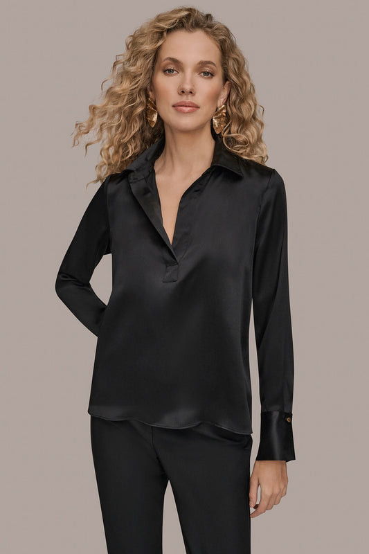 Donna Karan STRETCH SILK-SATIN SHIRT