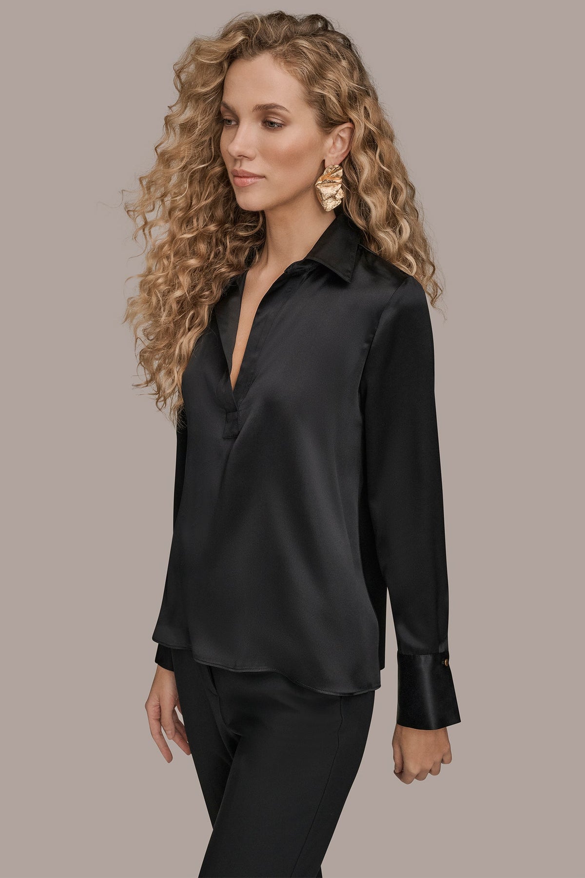 Donna Karan STRETCH SILK-SATIN SHIRT