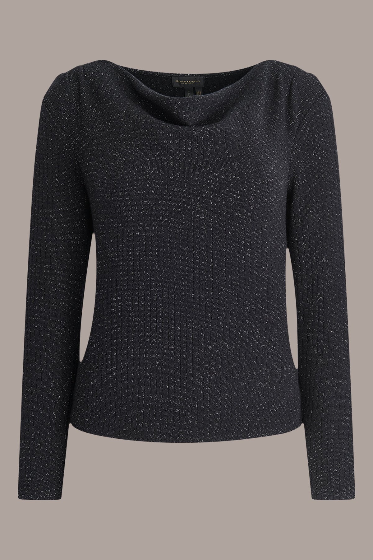 Donna Karan METALLIC COWL-NECK RIB-KNIT BLOUSE
