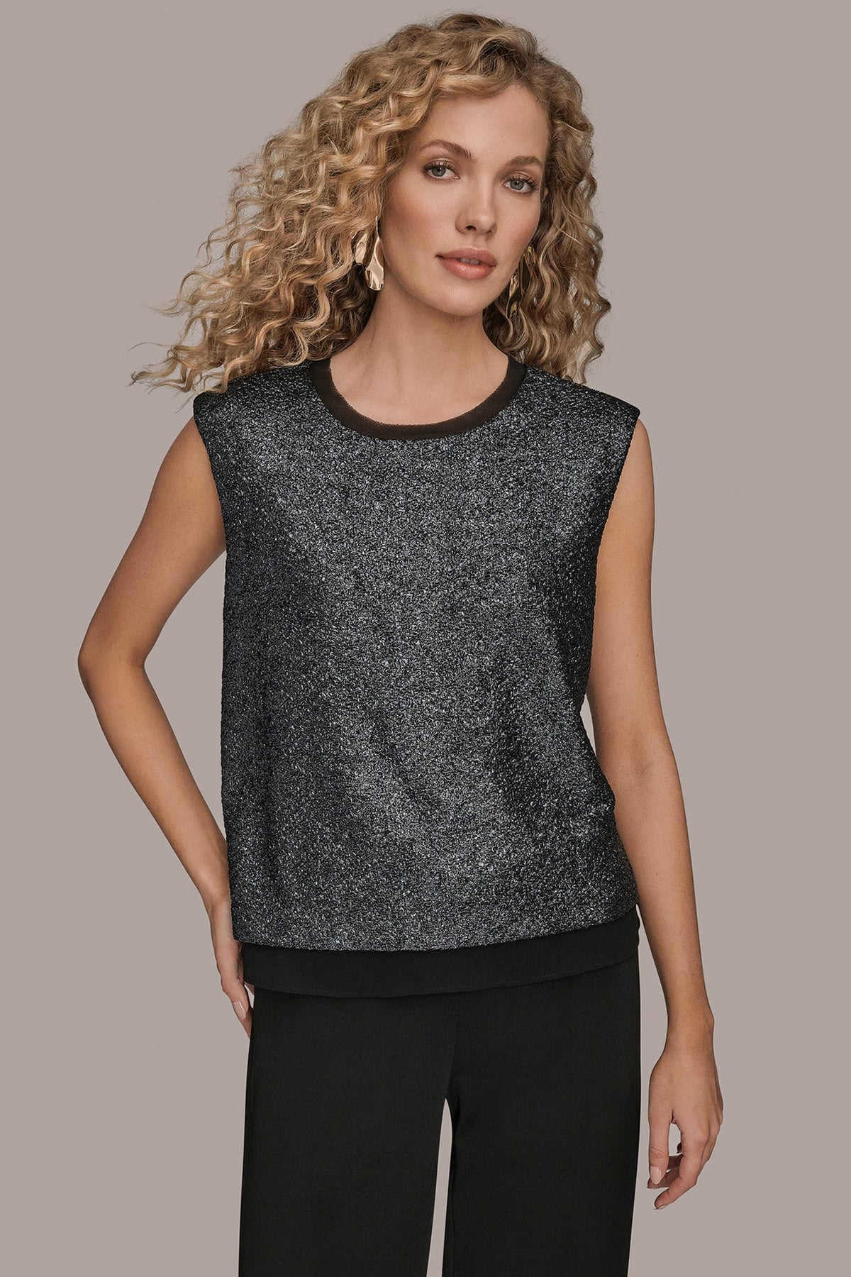 Donna Karan CHIFFON-TRIMMED BLOUSE
