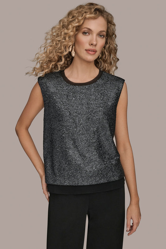 Donna Karan CHIFFON-TRIMMED BLOUSE