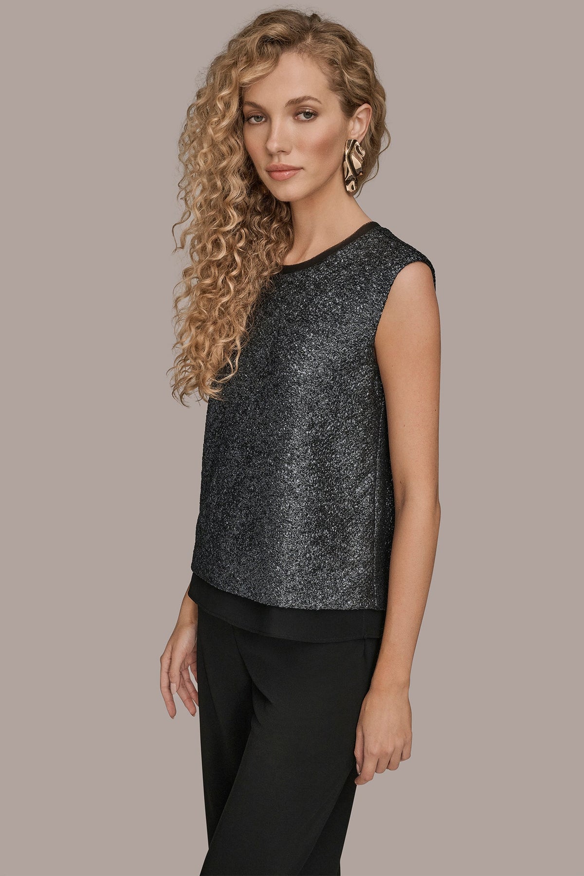 Donna Karan CHIFFON-TRIMMED BLOUSE