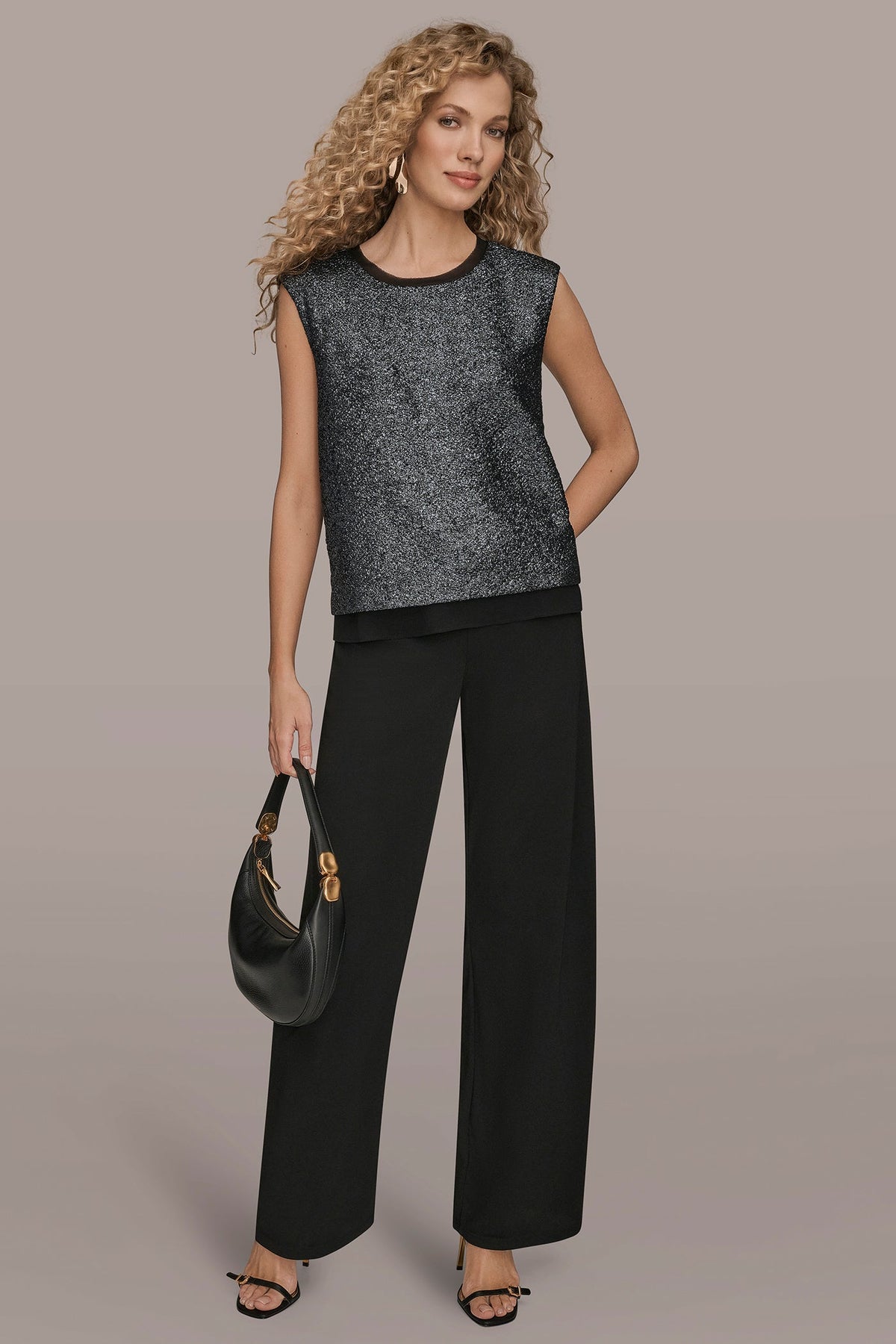 Donna Karan CHIFFON-TRIMMED BLOUSE